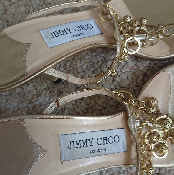 Jimmy Choo Gold tone Heeled thong Sandals size 36.5 - Picture 10 of 14